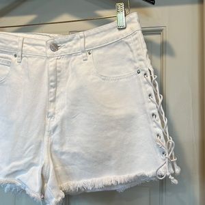 PacSun white high waist denim side lace up shorts
